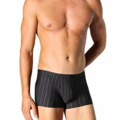 Aktion 🎁 Schiesser Nachtschwärmer Shorts 128626/000 Trunk, Mikrofaser, Schwarz gestreift, Schwarz 🧨