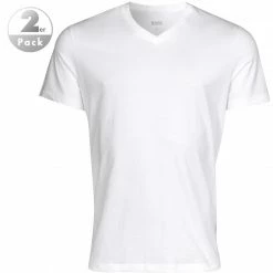 Schlussverkauf 💯 BOSS V-Shirt 2er Pack white 50325401/100 T-Shirts, Baumwolle, Weiß 👏