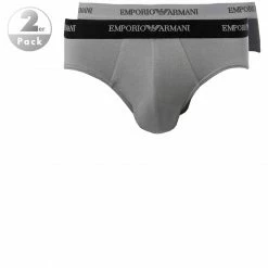 Brandneu ❤️ EMPORIO ARMANI Brief 2Pack 111321/CC717/03320 Slips, Baumwoll-Stretch, Schwarz-grau 🤩
