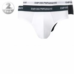 Brandneu 🧨 EMPORIO ARMANI Brief 2Pack 111321/CC717/10410 Slips, Baumwoll-Stretch, Weiß-navy, Weiß-blau 🔔