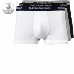 Neu 🥰 EMPORIO ARMANI Trunk 3er Pack 111357/CC717/02910 Trunks, Baumwoll-Stretch, Weiß-grau-schwarz, Weiß-schwarz-grau 🎁