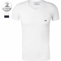 Am billigsten ⌛ EMPORIO ARMANI V-Neck 2er Pack 111512/CC717/10410 T-Shirts, Baumwolle, Weiß-navy, Weiß 🧨
