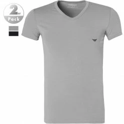 Großhandel 🛒 EMPORIO ARMANI V-Neck 2er Pack 111512/CC717/13742 T-Shirts, Baumwoll-Stretch, Grau-nachtblau, Grau ✨