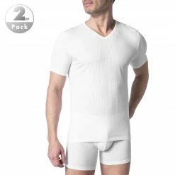 Blitzangebot 💯 Schiesser Authentic V-Shirt 2er Pack 145372/100 T-Shirts, Baumwoll-Stretch, Weiß 👏