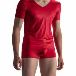 Bester Verkauf 🔔 Olaf Benz RED1804 V-Neck low 107995/3000 T-Shirt, Mikrofaser, Rubinrot, Rot 🤩