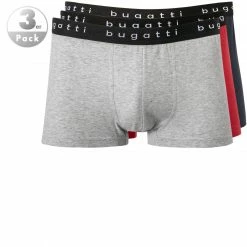 Auslauf 🎁 bugatti Boxer Briefs 3er Pack 50148/6061/421 Trunks, Baumwolle, Rot-navy-hellgrau, Rot-grau-dunkelblau 🔔
