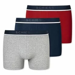 Budget 😉 Schiesser Shorts 3er Pack 173986/909 Trunks, Baumwoll-Stretch, Rot-blau grau, Rot-blau-grau 🥰 -Wäsche Verkaufsladen 362329 norm4