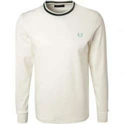 Blitzangebot 🎉 Fred Perry T-Shirt M1637/129 Longsleeve, Baumwolle, Wollweiß, Schneeweiß 🌟