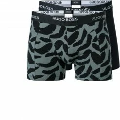 Besorgen ✨ BOSS Boxer Brief 2er Pack 50451031/309 Trunks, Baumwoll-Stretch, Schwarz-dunkelgrün 🔔
