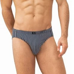 Rabatt 🎁 Mey GOTS Newham Jazz-Pants 38046/668 Slip, Bio Baumwoll-Stretch, Blau-weiß gestreift, Blau 🌟