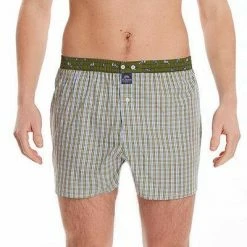 Brandneu 🌟 MC ALSON Boxer-Shorts 4407/oliv Boxershorts, Baumwolle, Oliv-hellblau kariert 🔥 -Wäsche Verkaufsladen 373071 norm2