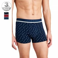 Aktion 🥰 Schiesser Shorts 3er Pack 175783/910 Trunks, Baumwoll-Stretch, Blau-rot 👏