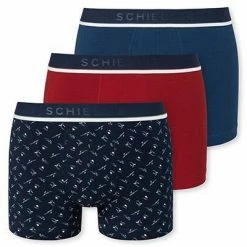 Aktion 🥰 Schiesser Shorts 3er Pack 175783/910 Trunks, Baumwoll-Stretch, Blau-rot 👏 -Wäsche Verkaufsladen 374660 norm3