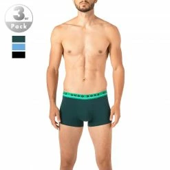 Schlussverkauf ✨ BOSS Trunks 3er Pack 50458488/963 Baumwoll-Stretch, Schwarz-grün-blau, Tannengrün-hellblau-schwarz 🎉