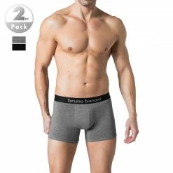 Billig 🥰 bruno banani Shorts 2er Pack Flow. 2203-1388/1782 Trunks, Baumwoll-Stretch, Schwarz-grau meliert 🔥