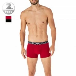 Bestes Angebot 👏 EMPORIO ARMANI Trunks 2er Pack 111769/1A720/06721 Baumwoll-Stretch, Schwarz-rot 🌟