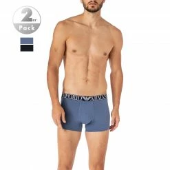 Beste Bewertungen von ✨ EMPORIO ARMANI Trunks 2er Pack 111769/1A720/19635 Baumwoll-Stretch, Marine-rauchblau 🤩