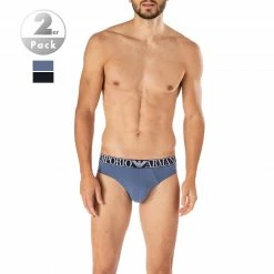 Billig 👏 EMPORIO ARMANI Briefs 2er Pack 111733/1A720/19635 Slips, Baumwoll-Stretch, Marine-rauchblau 🎁
