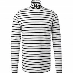 Coupon 🔔 HUGO Longsleeve Dardini 50461715/120 Stehkragenshirt, Baumwolle, Weiß-schwarz gestreift, Weiß-schwarz ✔️