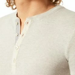 Aktion 🔔 Schiesser Revival Karl-Heinz Henley 1/1 175884/401 Longsleeve, Bio Baumwolle, Greige meliert, Hellgrau 👍 -Wäsche Verkaufsladen 384736 norm3