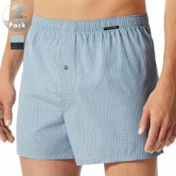 Bestpreis 👍 Schiesser Boxershorts 2er Pack 176829/909 Baumwolle, Blau-navy, Dunkelblau-hellblau 🌟