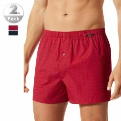 Blitzangebot 🎉 Schiesser Boxershorts 2er Pack 176830/908 Baumwolle, Dunkelblau-rot gemustert, Dunkelblau-rot 🔔