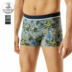 Neu 🎁 Schiesser Shorts 3er Pack 176899/901 Trunks, Baumwoll-Stretch, Khaki-blau gemustert, Dunkelblau-khaki-multicolour 💯