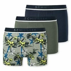Neu 🎁 Schiesser Shorts 3er Pack 176899/901 Trunks, Baumwoll-Stretch, Khaki-blau gemustert, Dunkelblau-khaki-multicolour 💯 -Wäsche Verkaufsladen 384823 norm3