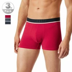 Budget 🔔 Schiesser Shorts 3er Pack 176900/901 Trunks, Baumwoll-Stretch, Rot-blau gemustert, Dunkelblau-royalblau-rot ✔️